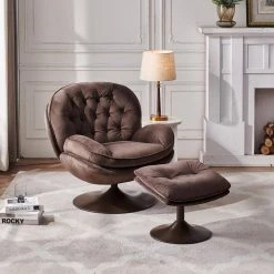 Leisure Chocolate Velvet Swivel Lounge Chair With Ottoman for Living Room by Unbranded -Boraam Sales Store chocolate unbranded accent chairs zq w72234939 31 1000