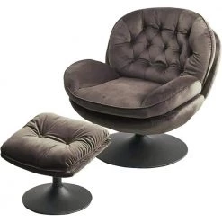 Leisure Chocolate Velvet Swivel Lounge Chair With Ottoman for Living Room by Unbranded