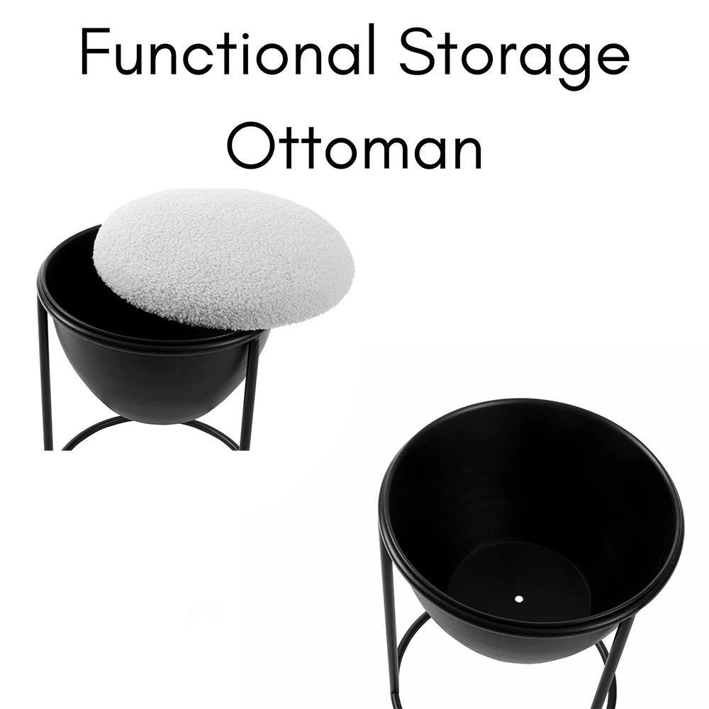 19.3 in Cream White Metal Frame Makeup Stool with Lamb Fleece Seat Accent Small Stool Chair Storage Ottoman Vanity Stool by Unbranded 7 19.3 in Cream White Metal Frame Makeup Stool with Lamb Fleece Seat Accent Small Stool Chair Storage Ottoman Vanity Stool by Unbranded - Image 5