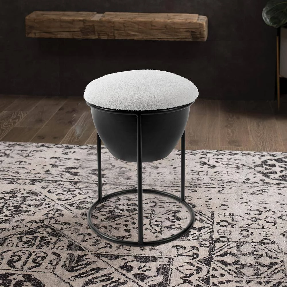 19.3 in Cream White Metal Frame Makeup Stool with Lamb Fleece Seat Accent Small Stool Chair Storage Ottoman Vanity Stool by Unbranded 11 19.3 in Cream White Metal Frame Makeup Stool with Lamb Fleece Seat Accent Small Stool Chair Storage Ottoman Vanity Stool by Unbranded - Image 9