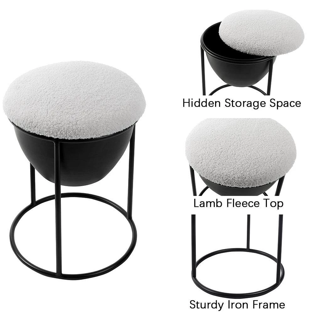 19.3 in Cream White Metal Frame Makeup Stool with Lamb Fleece Seat Accent Small Stool Chair Storage Ottoman Vanity Stool by Unbranded 8 19.3 in Cream White Metal Frame Makeup Stool with Lamb Fleece Seat Accent Small Stool Chair Storage Ottoman Vanity Stool by Unbranded - Image 6