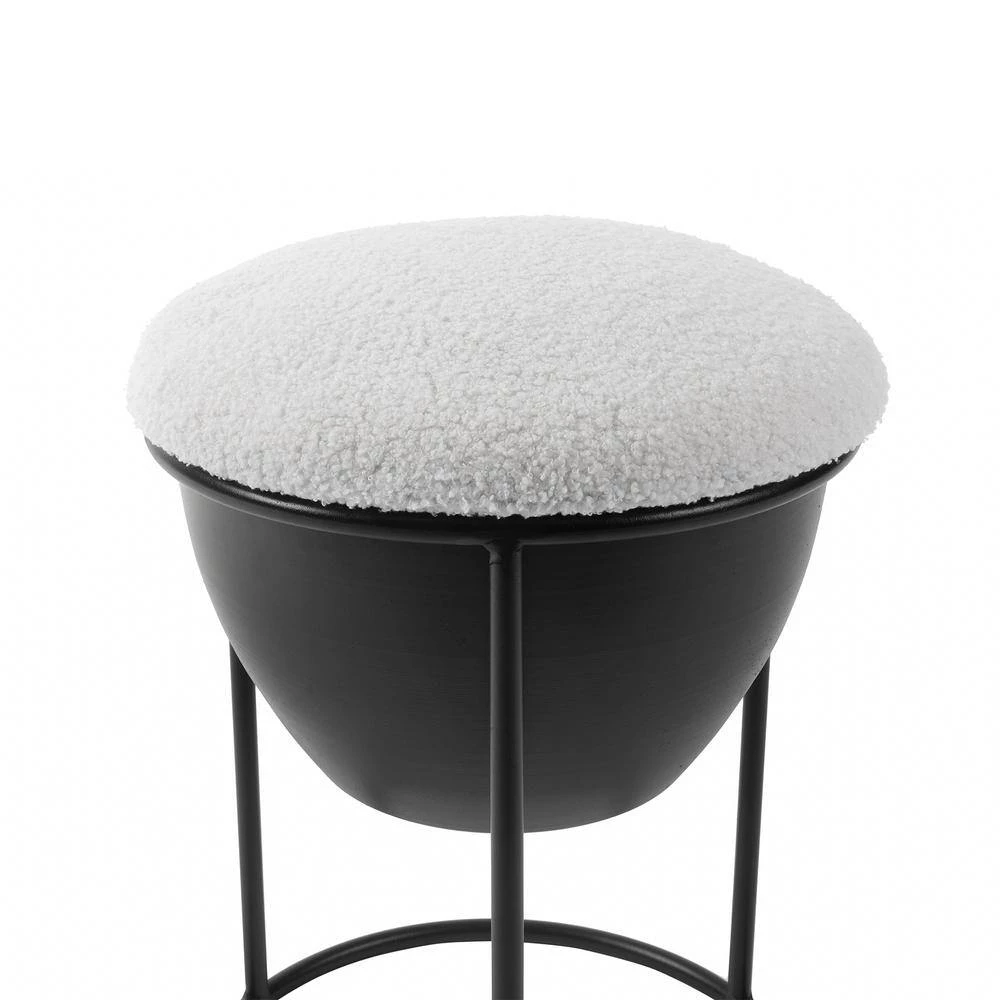 19.3 in Cream White Metal Frame Makeup Stool with Lamb Fleece Seat Accent Small Stool Chair Storage Ottoman Vanity Stool by Unbranded 6 19.3 in Cream White Metal Frame Makeup Stool with Lamb Fleece Seat Accent Small Stool Chair Storage Ottoman Vanity Stool by Unbranded - Image 4
