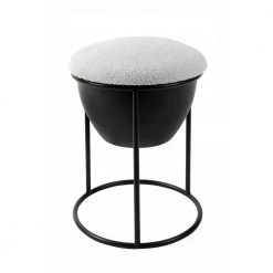 19.3 in Cream White Metal Frame Makeup Stool with Lamb Fleece Seat Accent Small Stool Chair Storage Ottoman Vanity Stool by Unbranded