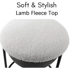 19.3 in Cream White Metal Frame Makeup Stool with Lamb Fleece Seat Accent Small Stool Chair Storage Ottoman Vanity Stool by Unbranded 17 19.3 in Cream White Metal Frame Makeup Stool with Lamb Fleece Seat Accent Small Stool Chair Storage Ottoman Vanity Stool by Unbranded -Boraam Sales Store cream white unbranded bar stools camywe gi41724w688 stool01 fa 1000
