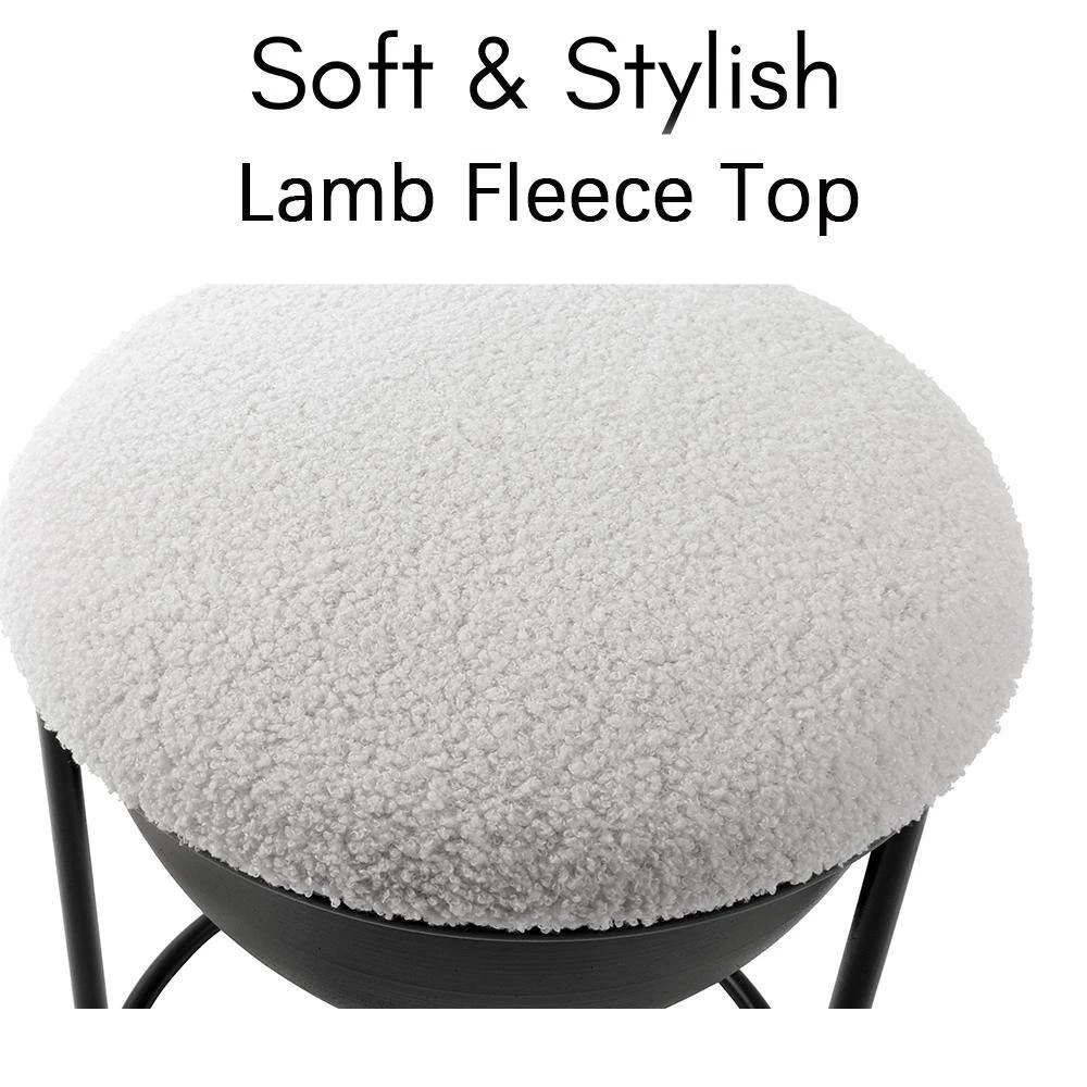 19.3 in Cream White Metal Frame Makeup Stool with Lamb Fleece Seat Accent Small Stool Chair Storage Ottoman Vanity Stool by Unbranded 9 19.3 in Cream White Metal Frame Makeup Stool with Lamb Fleece Seat Accent Small Stool Chair Storage Ottoman Vanity Stool by Unbranded - Image 7
