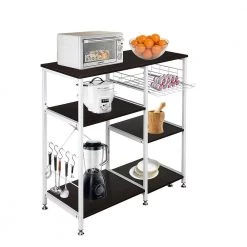 Kitchen Island with Storage Shelf Microwave Stand in Dark Brown and White by Unbranded -Boraam Sales Store dark brown white unbranded kitchen islands lnn sy110503096 31 1000