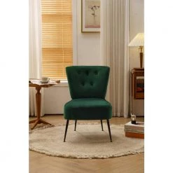 Dark Green Velvet Fabric Accent Slipper Chair with Black Metal Legs for Dining Room Living Room Bedroom Accent Chair by Unbranded -Boraam Sales Store dark green unbranded accent chairs a71 chai dgree 31 1000
