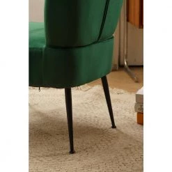 Dark Green Velvet Fabric Accent Slipper Chair with Black Metal Legs for Dining Room Living Room Bedroom Accent Chair by Unbranded -Boraam Sales Store dark green unbranded accent chairs a71 chai dgree 44 1000