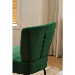 Dark Green Velvet Fabric Accent Slipper Chair with Black Metal Legs for Dining Room Living Room Bedroom Accent Chair by Unbranded -Boraam Sales Store dark green unbranded accent chairs a71 chai dgree fa 1000