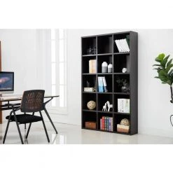 Kline 78 in. Espresso Wood 15 Shelf Accent Bookcase with Cubes by Boraam -Boraam Sales Store espresso boraam bookcases bookshelves 90010 31 1000