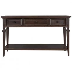 50" brown Classic Retro Style Console Table with Three Top Drawers and Open Style Bottom Shelf, wooden top by Unbranded