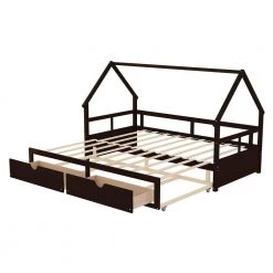 Espresso Twin Size Upholstered Daybed With Drawers, Wood Slat Support by Unbranded -Boraam Sales Store espresso unbranded daybeds z t 0908026 44 1000