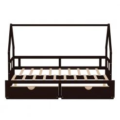 Espresso Twin Size Upholstered Daybed With Drawers, Wood Slat Support by Unbranded