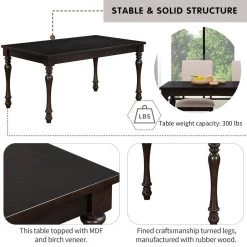 Espresso 6-Piece Wood Dining Table Set Rectangular Table with Turned Legs 4 Upholstered Chairs and Bench for Dining Room by Unbranded -Boraam Sales Store espresso unbranded dining room sets ec dse 8151 1f 1000