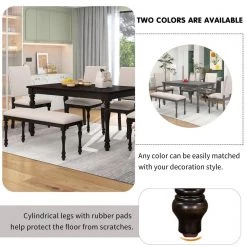 Espresso 6-Piece Wood Dining Table Set Rectangular Table with Turned Legs 4 Upholstered Chairs and Bench for Dining Room by Unbranded -Boraam Sales Store espresso unbranded dining room sets ec dse 8151 44 1000