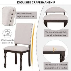 Espresso 6-Piece Wood Dining Table Set Rectangular Table with Turned Legs 4 Upholstered Chairs and Bench for Dining Room by Unbranded -Boraam Sales Store espresso unbranded dining room sets ec dse 8151 4f 1000