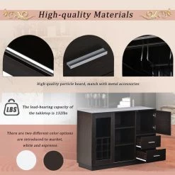 Espresso Kitchen Storage Cabinet Sideboard with Glass Sliding Door, 16 Bar Wine Compartment, Wine Glass Holders by Unbranded -Boraam Sales Store espresso unbranded kitchen islands aybszhd986 fa 1000