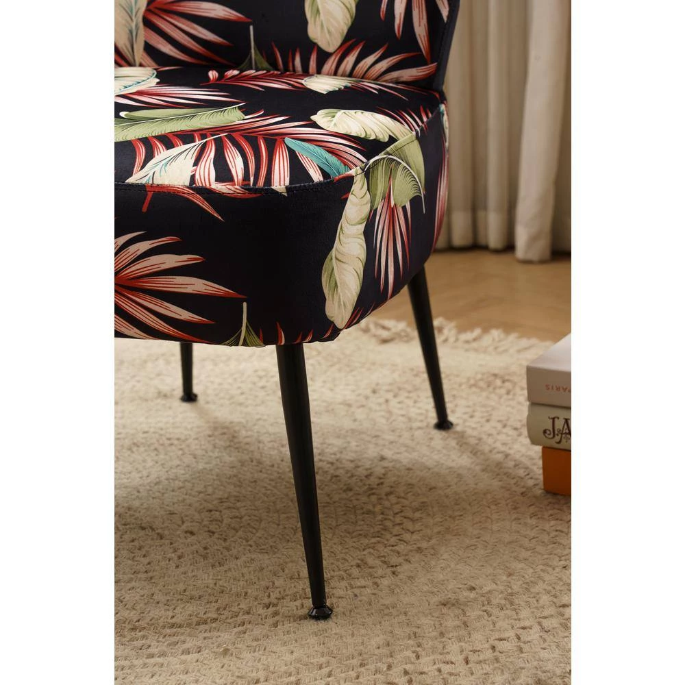 Flower Velvet Fabric Accent Slipper Chair with Black Metal Legs for Dining Room Living Room Bedroom Accent Chair by Unbranded 9 Flower Velvet Fabric Accent Slipper Chair with Black Metal Legs for Dining Room Living Room Bedroom Accent Chair by Unbranded - Image 7