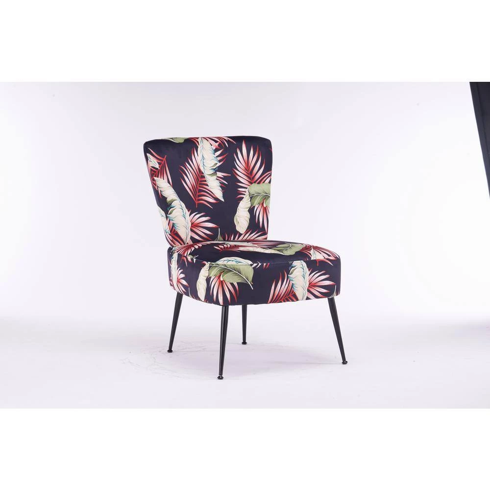 Flower Velvet Fabric Accent Slipper Chair with Black Metal Legs for Dining Room Living Room Bedroom Accent Chair by Unbranded 8 Flower Velvet Fabric Accent Slipper Chair with Black Metal Legs for Dining Room Living Room Bedroom Accent Chair by Unbranded - Image 6