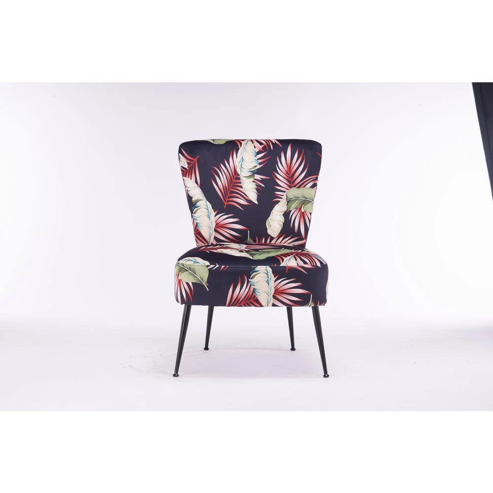 Flower Velvet Fabric Accent Slipper Chair with Black Metal Legs for Dining Room Living Room Bedroom Accent Chair by Unbranded 7 Flower Velvet Fabric Accent Slipper Chair with Black Metal Legs for Dining Room Living Room Bedroom Accent Chair by Unbranded - Image 5