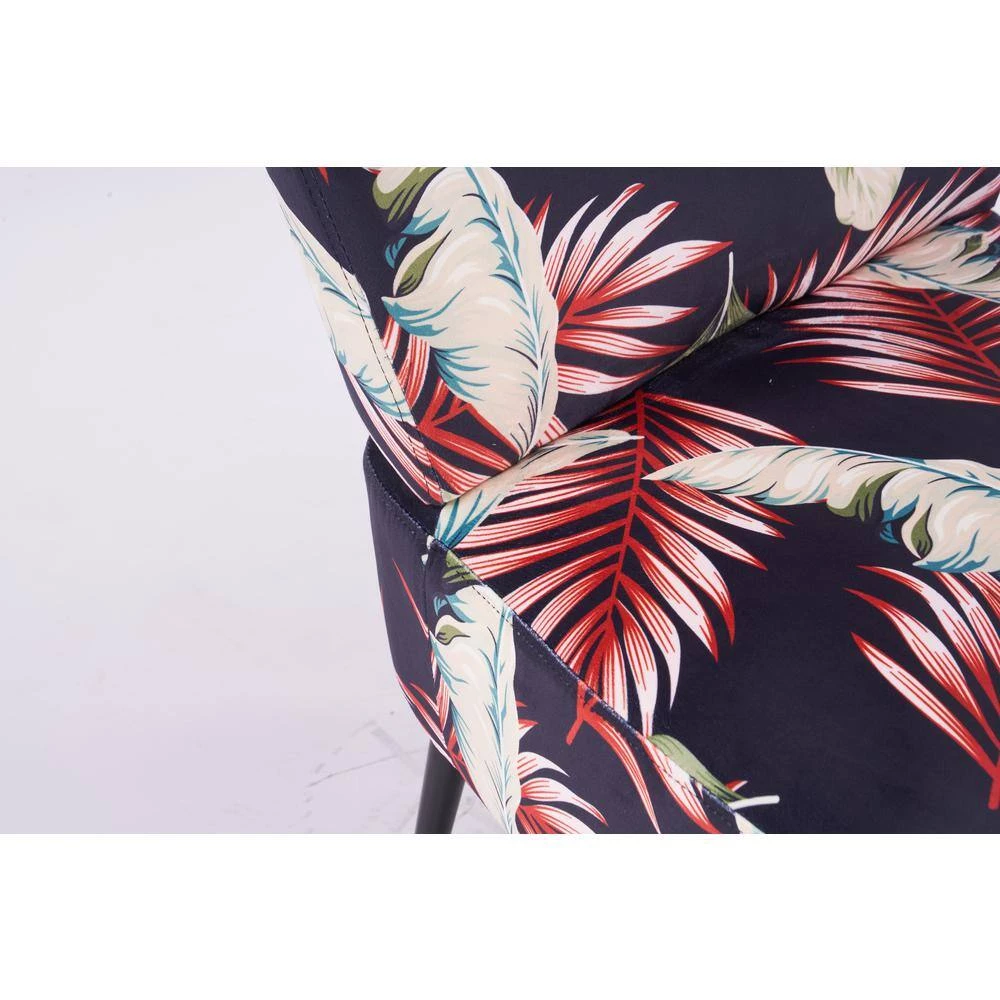 Flower Velvet Fabric Accent Slipper Chair with Black Metal Legs for Dining Room Living Room Bedroom Accent Chair by Unbranded 4 Flower Velvet Fabric Accent Slipper Chair with Black Metal Legs for Dining Room Living Room Bedroom Accent Chair by Unbranded - Image 2