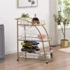 Golden Mobile Bar Cart Serving Wine Cart with Wheels, 3-tier Metal Frame Elegant Wine Rack for Kitchen, Party by Unbranded -Boraam Sales Store gold unbranded kitchen carts aybszhd1391 64 1000
