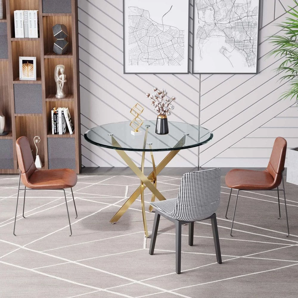 39 in. Round Gold BIG Dining Table, MDF Dining Table, Kitchen Table by Unbranded 5 39 in. Round Gold BIG Dining Table, MDF Dining Table, Kitchen Table by Unbranded - Image 3