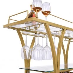 Golden Bar Cart with Wine Rack Tempered Glass Metal Frame Wine Storage by Unbranded 12 Golden Bar Cart with Wine Rack Tempered Glass Metal Frame Wine Storage by Unbranded -Boraam Sales Store golden unbranded kitchen carts aybszhd743 1f 1000