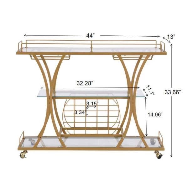 Golden Bar Cart with Wine Rack Tempered Glass Metal Frame Wine Storage by Unbranded 9 Golden Bar Cart with Wine Rack Tempered Glass Metal Frame Wine Storage by Unbranded - Image 7