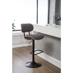 Smuk 42.25 in. Gray and Black Low Back Metal Adjustable Bar Stool with Upholstered Seat by Boraam -Boraam Sales Store gray black boraam bar stools 99437 31 1000