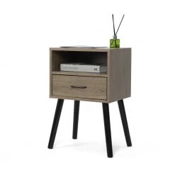 14.7 in. L x 11.2 in. W x 4.9 in. H 1-Drawer Gray Brown wood Nightstand With Wooden Side Table or End Table (Set of 2) by Unbranded -Boraam Sales Store gray brown unbranded nightstands bss lqw1 6085 4f 1000