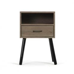 14.7 in. L x 11.2 in. W x 4.9 in. H 1-Drawer Gray Brown wood Nightstand With Wooden Side Table or End Table (Set of 2) by Unbranded
