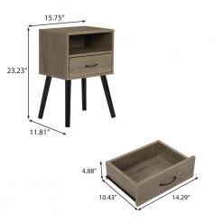 14.7 in. L x 11.2 in. W x 4.9 in. H 1-Drawer Gray Brown wood Nightstand With Wooden Side Table or End Table (Set of 2) by Unbranded -Boraam Sales Store gray brown unbranded nightstands bss lqw1 6085 c3 1000