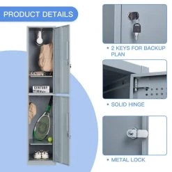 14.96 in.W x 17 in.D x 70.98 in.H Gray 2-Door Metal Staff Locker by Unbranded -Boraam Sales Store gray unbranded accent cabinets cuu947253 77 1000