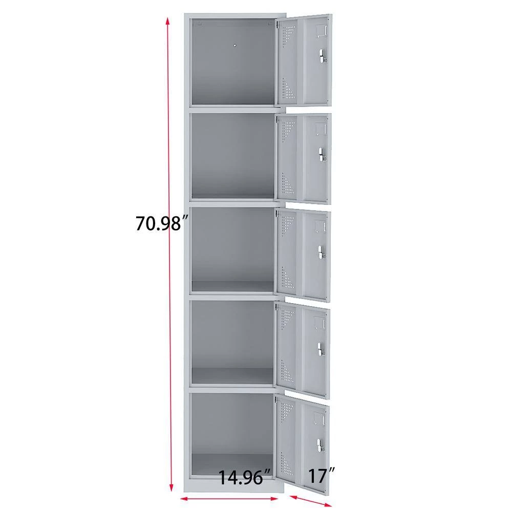 14.96 in.W x 17 in.D x 70.98 in.H Gray 5-Door Metal Staff Locker by Unbranded 8 14.96 in.W x 17 in.D x 70.98 in.H Gray 5-Door Metal Staff Locker by Unbranded - Image 6