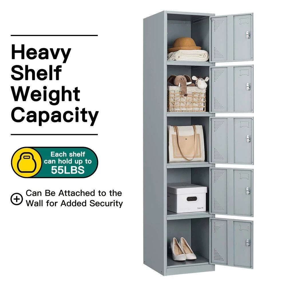 14.96 in.W x 17 in.D x 70.98 in.H Gray 5-Door Metal Staff Locker by Unbranded 9 14.96 in.W x 17 in.D x 70.98 in.H Gray 5-Door Metal Staff Locker by Unbranded - Image 7