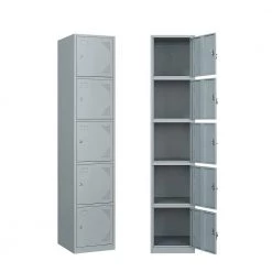 14.96 in.W x 17 in.D x 70.98 in.H Gray 5-Door Metal Staff Locker by Unbranded