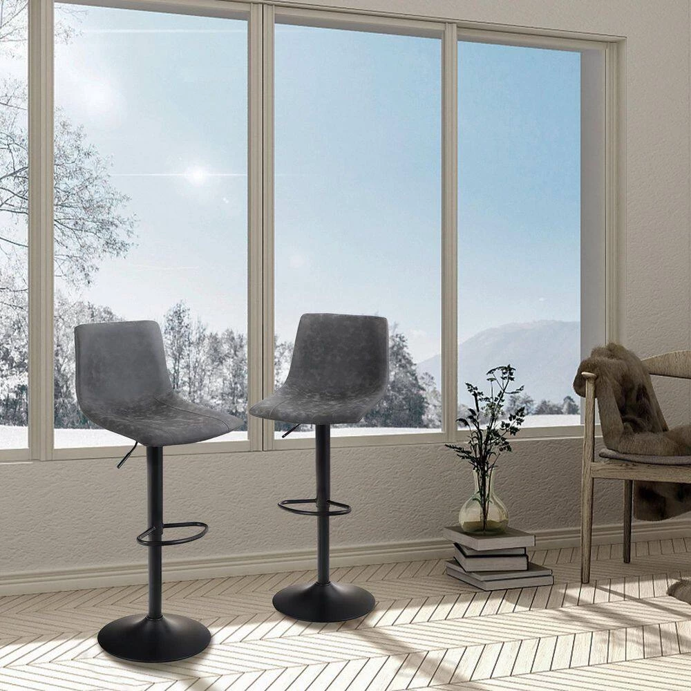 33 in. Adjustable Gray Low Back Metal Frame 360 swivel Bar Stool (Set of 2) by Unbranded 4 33 in. Adjustable Gray Low Back Metal Frame 360 swivel Bar Stool (Set of 2) by Unbranded - Image 2