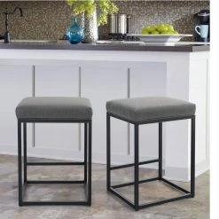 24 in. Gray Leather Cushion and Black Metal Frame Metal Bar Stool (2-pieces) by Unbranded -Boraam Sales Store gray unbranded bar stools thd if089 31 1000