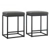 24 in. Gray Leather Cushion and Black Metal Frame Metal Bar Stool (2-pieces) by Unbranded