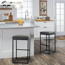 30 in. Gray Leather Cushion and Black Metal Frame Metal Bar Stool (2-pieces) by Unbranded 7 30 in. Gray Leather Cushion and Black Metal Frame Metal Bar Stool (2-pieces) by Unbranded -Boraam Sales Store gray unbranded bar stools thd if092 31 1000