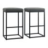 30 in. Gray Leather Cushion and Black Metal Frame Metal Bar Stool (2-pieces) by Unbranded