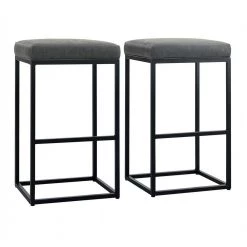 30 in. Gray Leather Cushion and Black Metal Frame Metal Bar Stool (2-pieces) by Unbranded