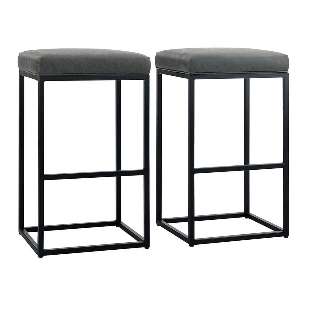 30 in. Gray Leather Cushion and Black Metal Frame Metal Bar Stool (2-pieces) by Unbranded 3 30 in. Gray Leather Cushion and Black Metal Frame Metal Bar Stool (2-pieces) by Unbranded
