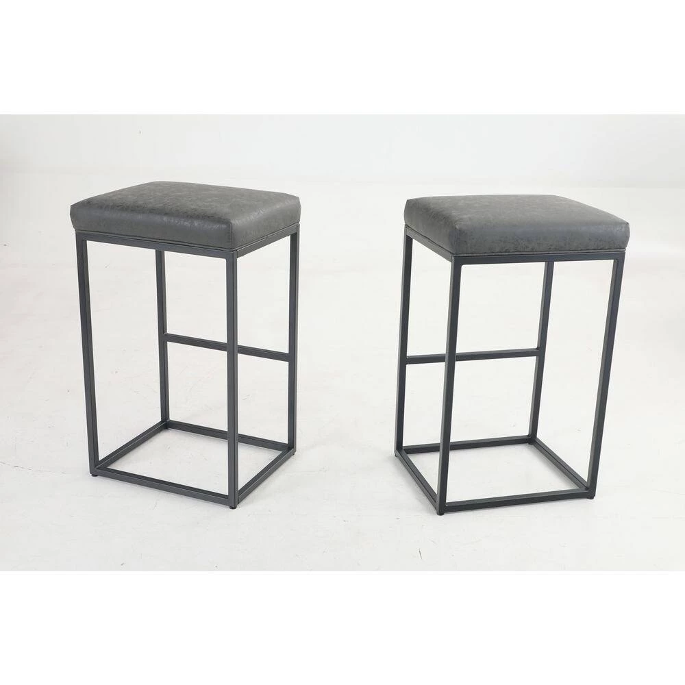 30 in. Gray Leather Cushion and Black Metal Frame Metal Bar Stool (2-pieces) by Unbranded 4 30 in. Gray Leather Cushion and Black Metal Frame Metal Bar Stool (2-pieces) by Unbranded - Image 2
