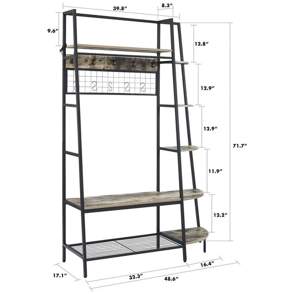 Freestanding Industrial Rustic Gray Clothes Rack, Garment Rack with 5-Tier Shelves, Shoes Rack & Hooks by Unbranded 7 Freestanding Industrial Rustic Gray Clothes Rack, Garment Rack with 5-Tier Shelves, Shoes Rack & Hooks by Unbranded - Image 5