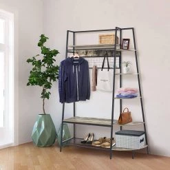 Freestanding Industrial Rustic Gray Clothes Rack, Garment Rack with 5-Tier Shelves, Shoes Rack & Hooks by Unbranded 13 Freestanding Industrial Rustic Gray Clothes Rack, Garment Rack with 5-Tier Shelves, Shoes Rack & Hooks by Unbranded -Boraam Sales Store gray unbranded coat racks awzy yj138g 31 1000