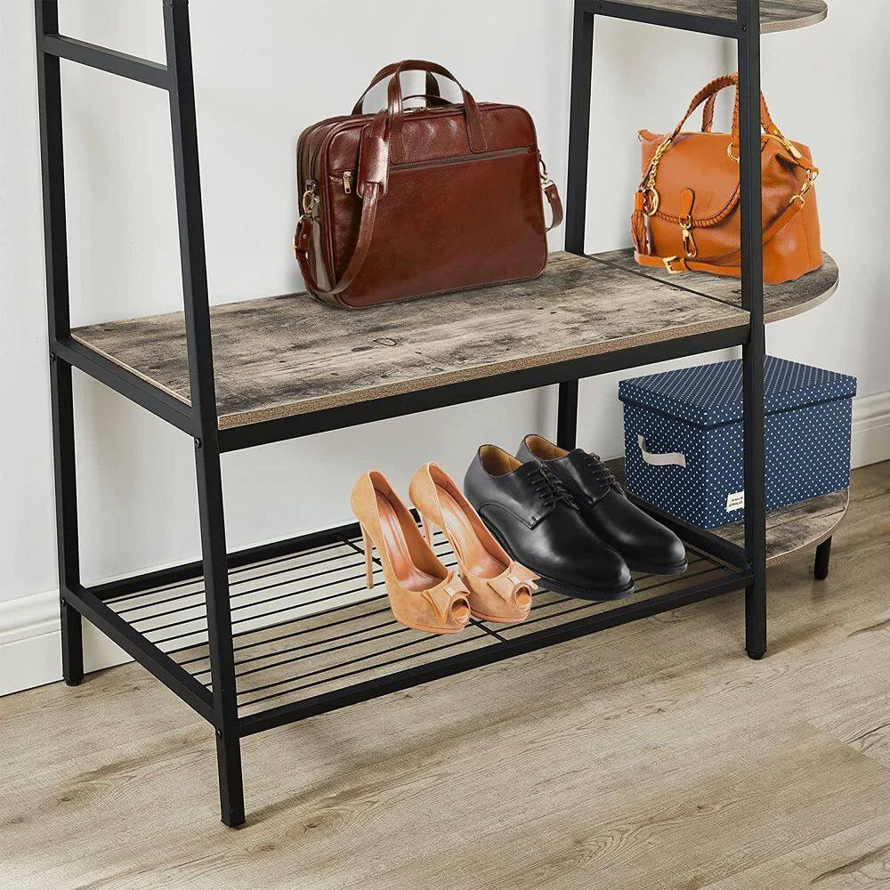 Freestanding Industrial Rustic Gray Clothes Rack, Garment Rack with 5-Tier Shelves, Shoes Rack & Hooks by Unbranded 5 Freestanding Industrial Rustic Gray Clothes Rack, Garment Rack with 5-Tier Shelves, Shoes Rack & Hooks by Unbranded - Image 3