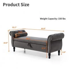 63 in. W x 22.1 in. D x 24 in. H Gray Velvet Tufted Storage Bench With A Pillow by Unbranded -Boraam Sales Store gray unbranded dining benches cuu49317 4f 1000