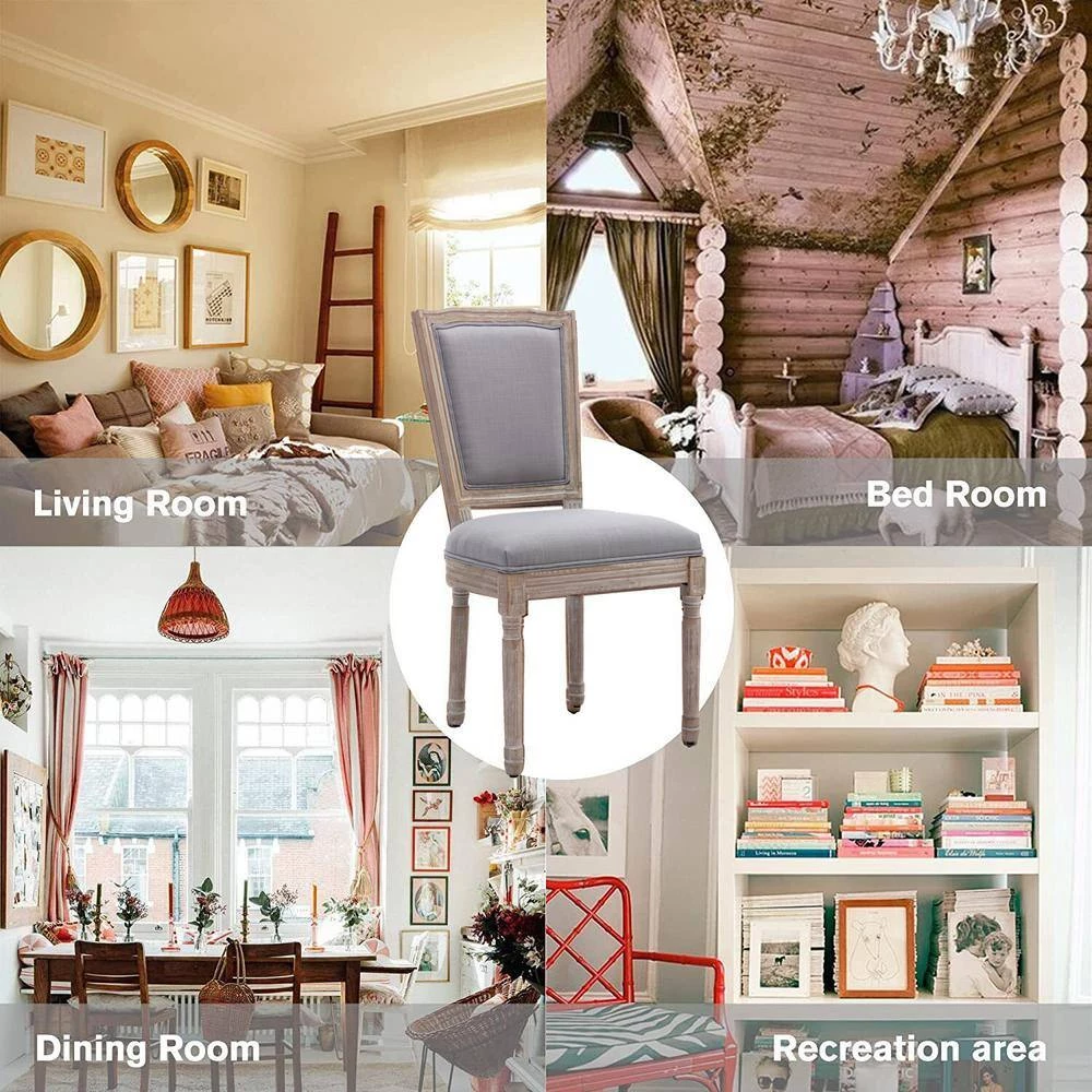 Gray Upholstered Fabric French Dining Chair (Set of 2) by Unbranded 7 Gray Upholstered Fabric French Dining Chair (Set of 2) by Unbranded - Image 5